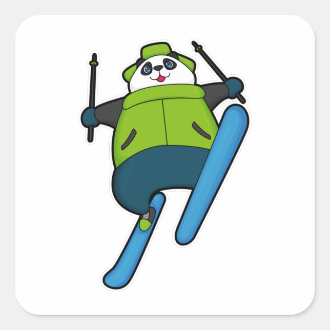 Panda as Ski jumper with Ski Square Sticker (Front)