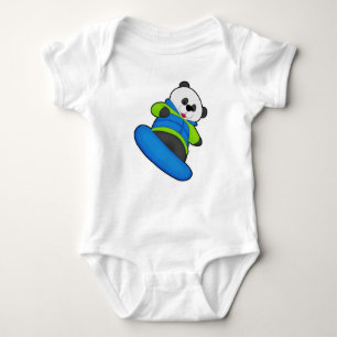 Panda as Snowboarder with Snowboard Baby Bodysuit