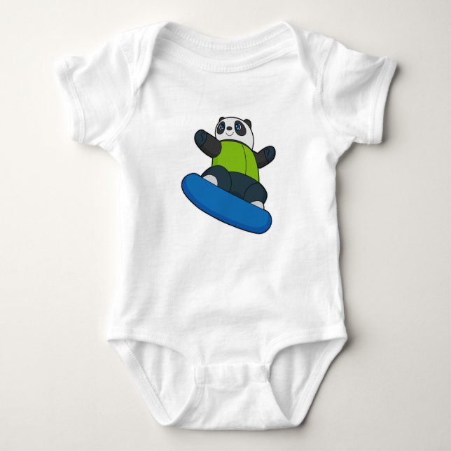 Panda as Snowboarder with Snowboard Baby Bodysuit (Front)