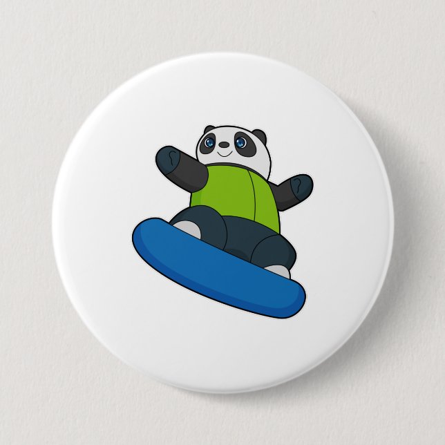 Panda as Snowboarder with Snowboard Button (Front)