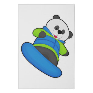 Panda as Snowboarder with Snowboard Faux Canvas Print