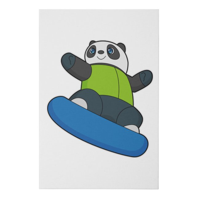 Panda as Snowboarder with Snowboard Faux Canvas Print (Front)