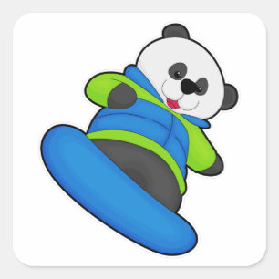 Panda as Snowboarder with Snowboard Square Sticker