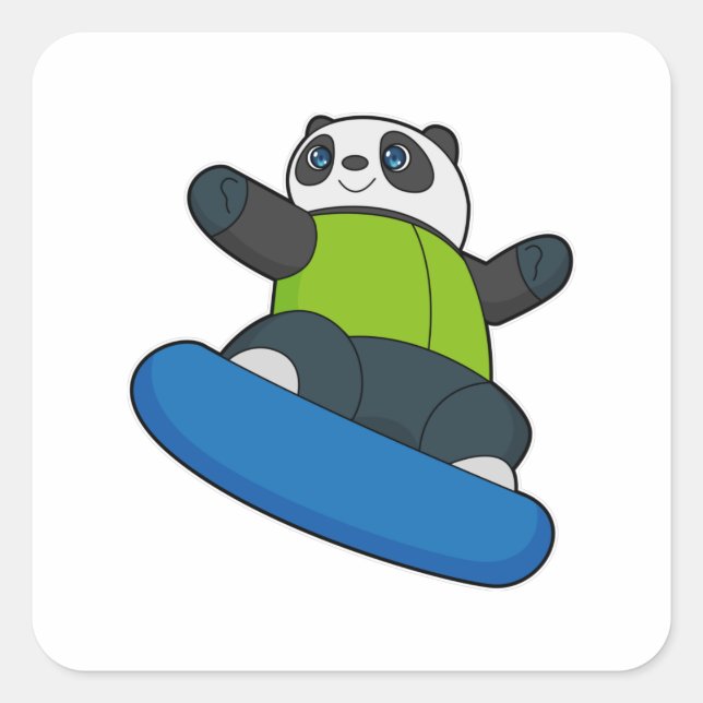 Panda as Snowboarder with Snowboard Square Sticker (Front)