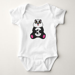 Panda as Soccer player with Soccer ball Baby Bodysuit