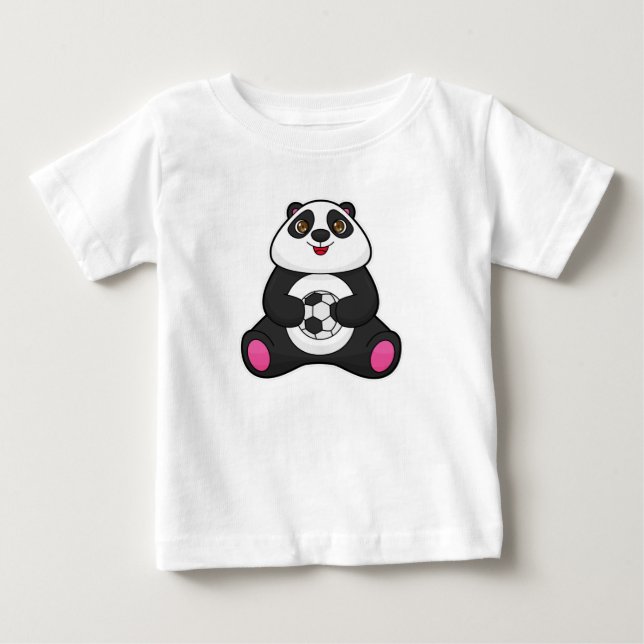 Panda as Soccer player with Soccer ball Baby T-Shirt (Front)