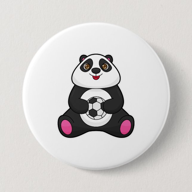 Panda as Soccer player with Soccer ball Button (Front)