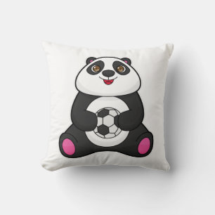 Panda as Soccer player with Soccer ball Throw Pillow