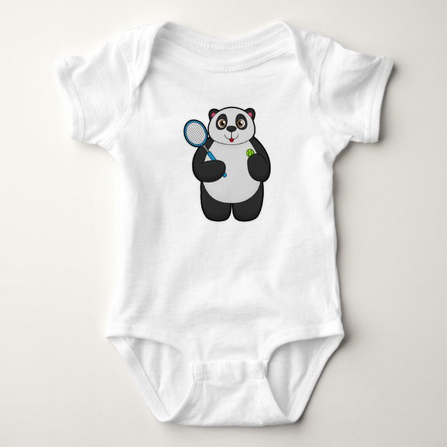Panda as Tennis player with Tennis racket Baby Bodysuit (Front)