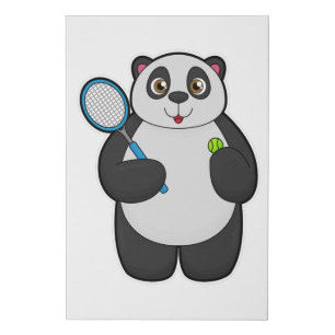 Panda as Tennis player with Tennis racket Faux Canvas Print
