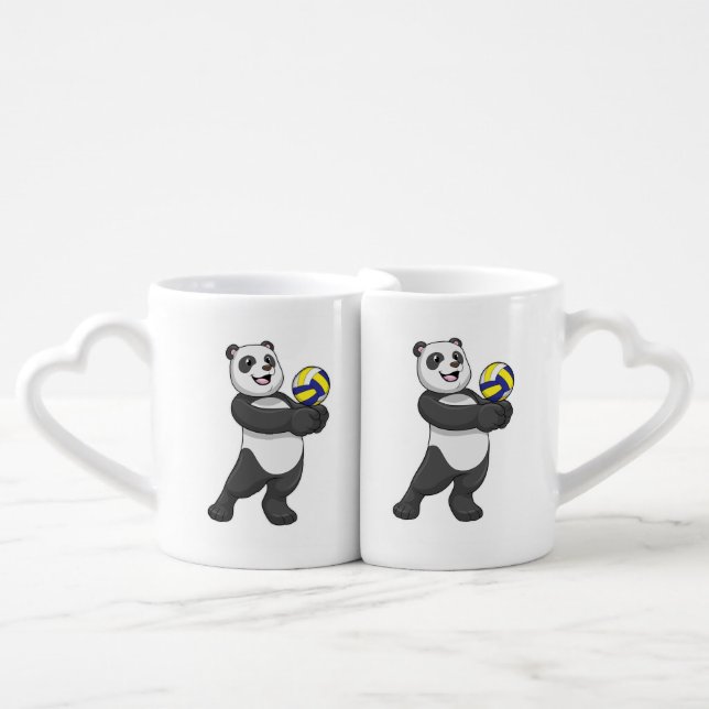 Panda as Volleyball player with Volleyball Coffee Mug Set (Front Nesting)