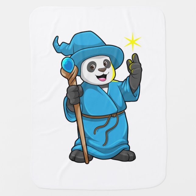 Panda as Wizard with Magic wand Baby Blanket (Front)