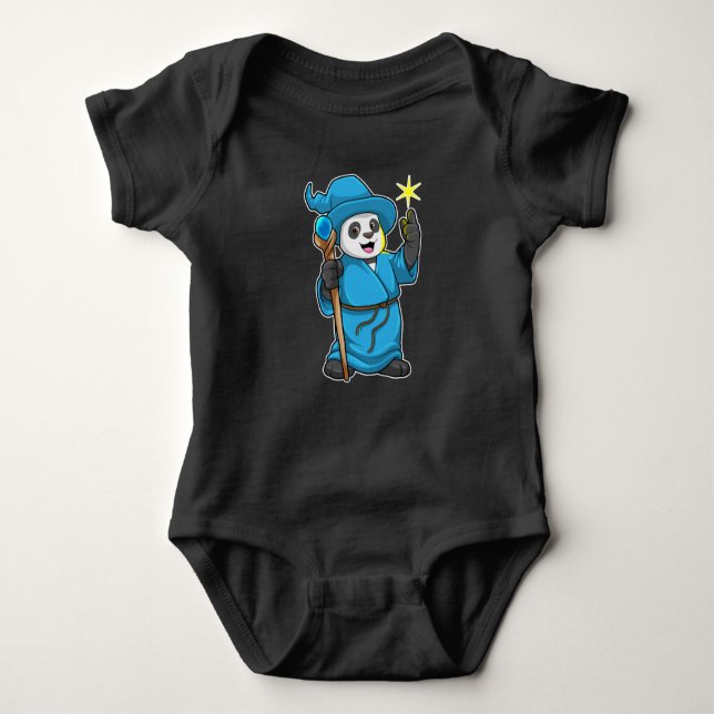 Panda as Wizard with Magic wand Baby Bodysuit (Front)