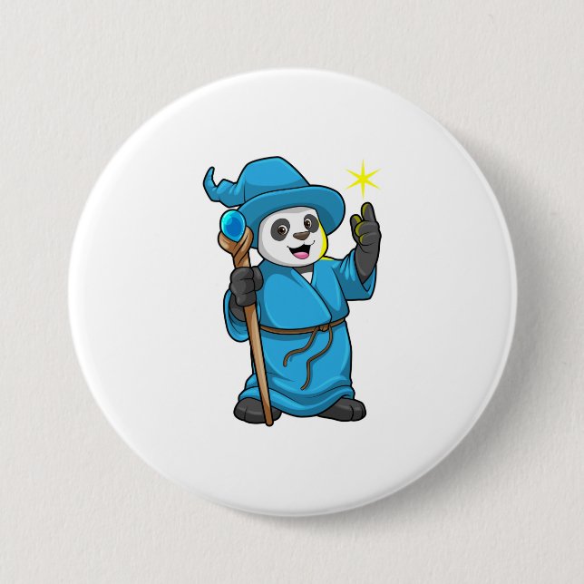 Panda as Wizard with Magic wand Button (Front)