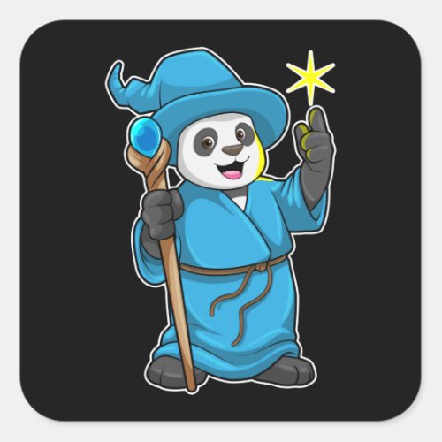 Panda as Wizard with Magic wand Square Sticker