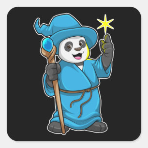 Panda as Wizard with Magic wand Square Sticker