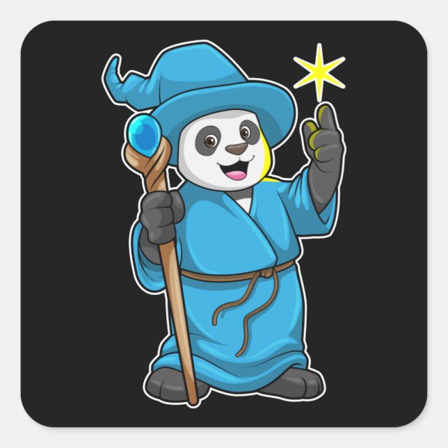Panda as Wizard with Magic wand Square Sticker (Front)