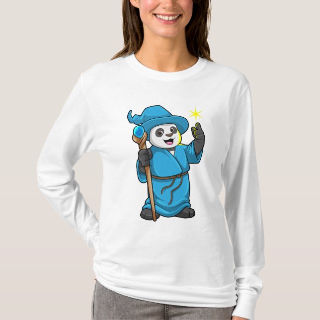 Panda as Wizard with Magic wand T-Shirt (Front)