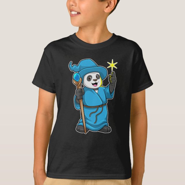 Panda as Wizard with Magic wand T-Shirt (Front)