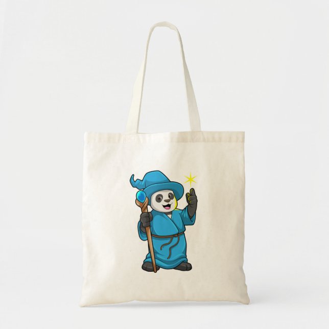 Panda as Wizard with Magic wand Tote Bag (Front)