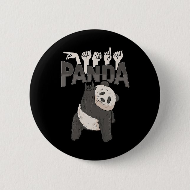 Panda Asl Hand Gesture Deaf Hearing Loss Awareness Button (Front)
