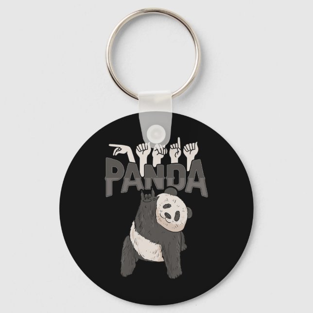 Panda Asl Hand Gesture Deaf Hearing Loss Awareness Keychain (Front)