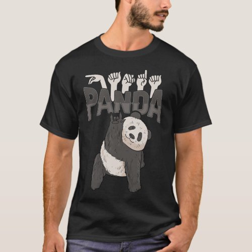 Panda Asl Hand Gesture Deaf Hearing Loss Awareness T_Shirt