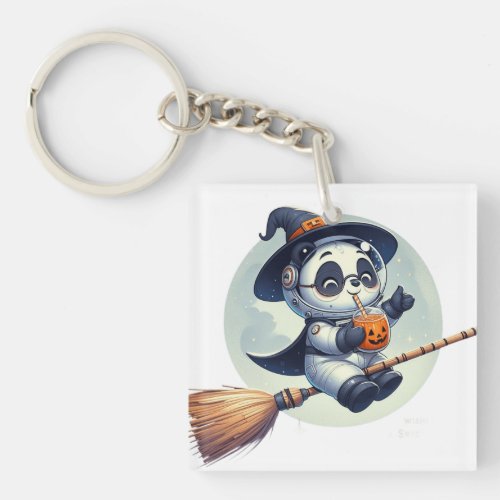 Panda Astronauts Halloween Adventure Sipping Pum Keychain