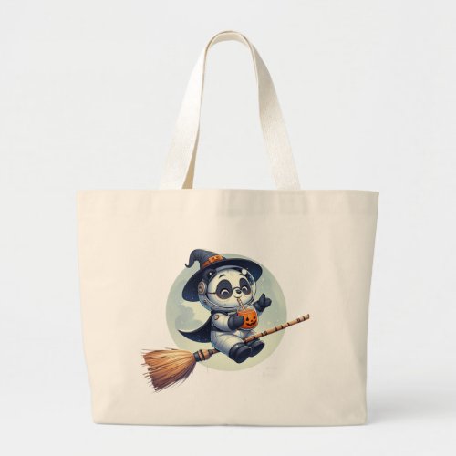 Panda Astronauts Halloween Adventure Sipping Pum Large Tote Bag