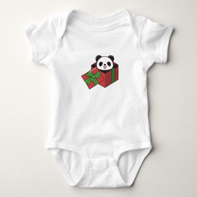 Panda at Birthday in Gift Baby Bodysuit (Front)