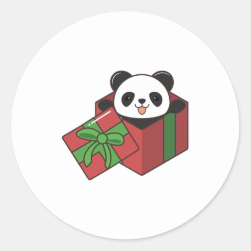 Panda at Birthday in Gift Classic Round Sticker