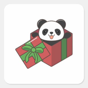 Panda at Birthday in Gift Square Sticker
