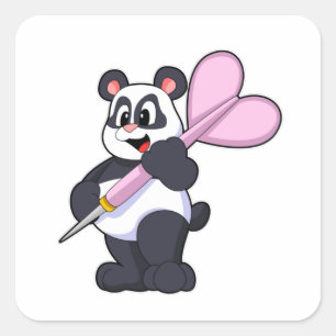 Panda at Darts with Dart Square Sticker