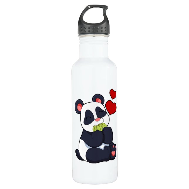 Panda at Eating of Leaves Stainless Steel Water Bottle (Front)