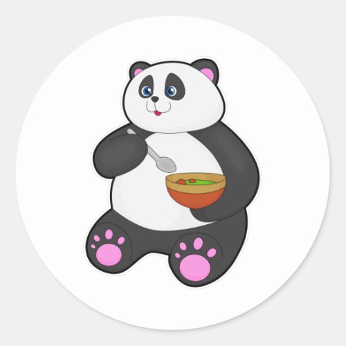 Panda at Eating with Spoon  Bowl Classic Round Sticker