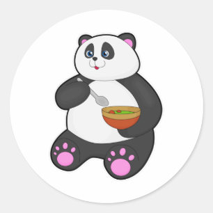 Panda at Eating with Spoon & Bowl Classic Round Sticker