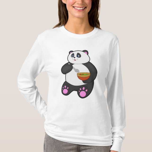Panda at Eating with Spoon & Bowl T-Shirt (Front)
