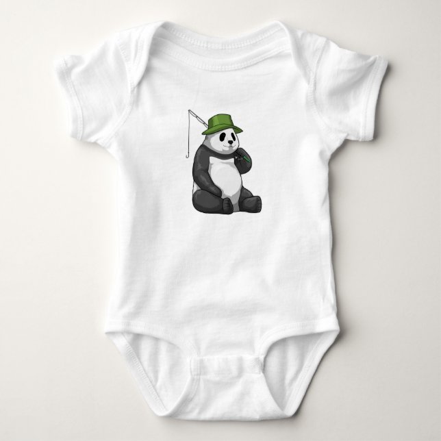 Panda at Fishing with Fishing rod Baby Bodysuit (Front)