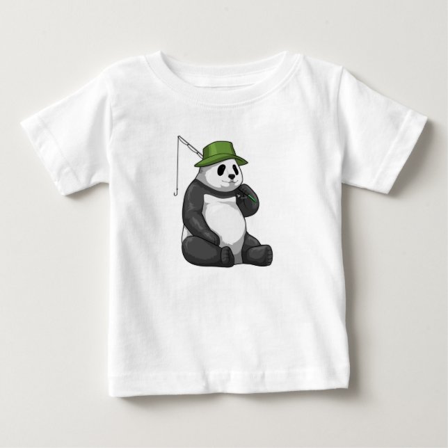 Panda at Fishing with Fishing rod Baby T-Shirt (Front)