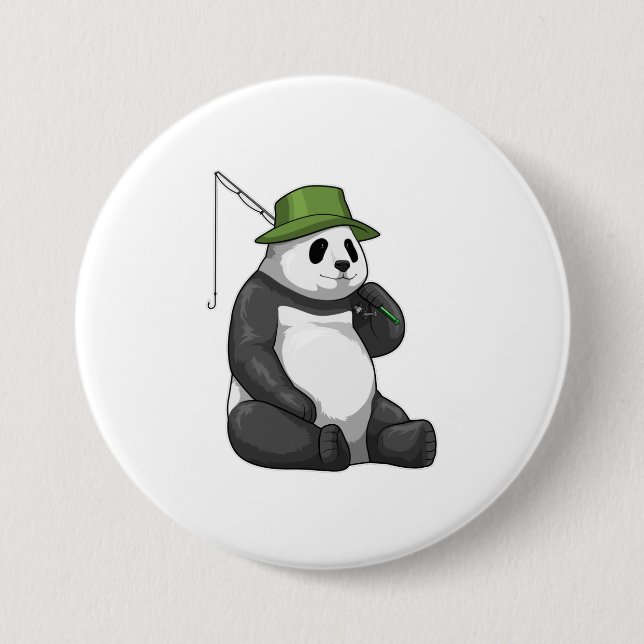 Panda at Fishing with Fishing rod Button (Front)