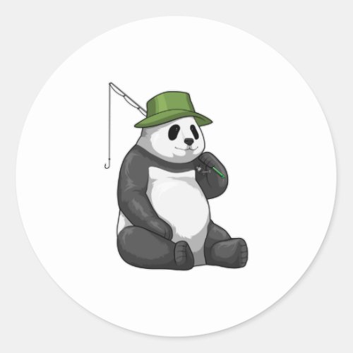 Panda at Fishing with Fishing rod Classic Round Sticker