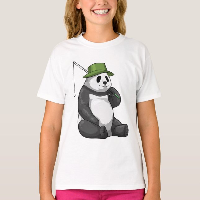 Panda at Fishing with Fishing rod T-Shirt (Front)