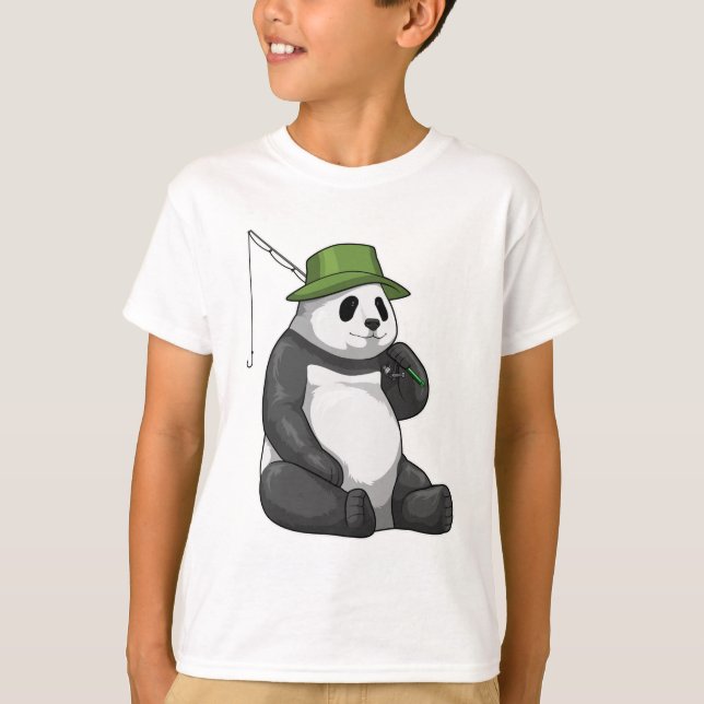Panda at Fishing with Fishing rod T-Shirt (Front)