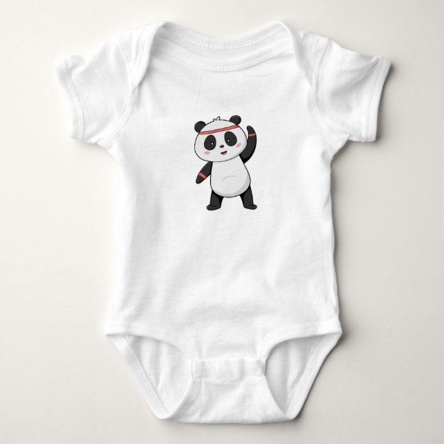 Panda at Fitness with Headband Baby Bodysuit (Front)