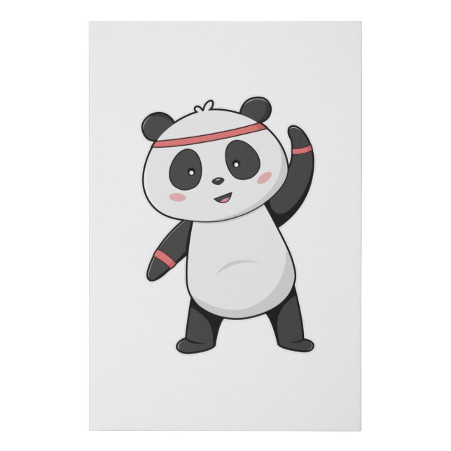 Panda at Fitness with Headband Faux Canvas Print (Front)