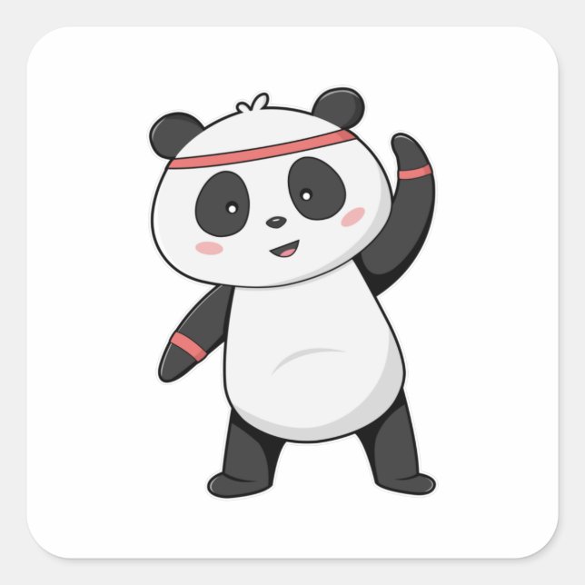 Panda at Fitness with Headband Square Sticker (Front)