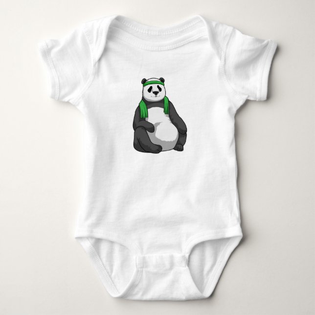 Panda at Fitness with Towel Baby Bodysuit (Front)