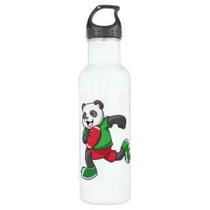Panda at Football with Equipment Stainless Steel Water Bottle