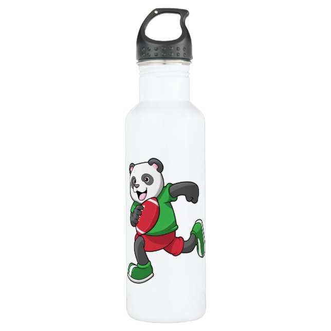 Panda at Football with Equipment Stainless Steel Water Bottle (Front)