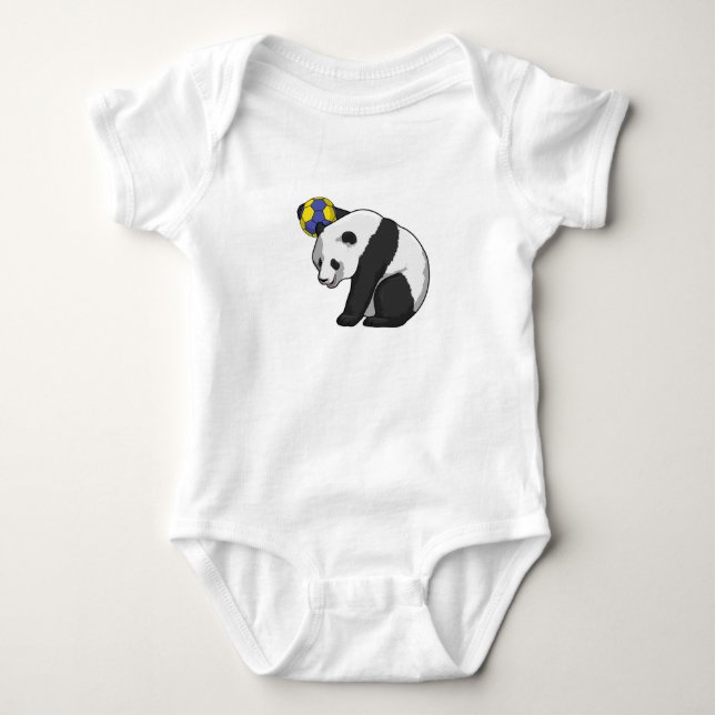 Panda at Handball Sports Baby Bodysuit (Front)